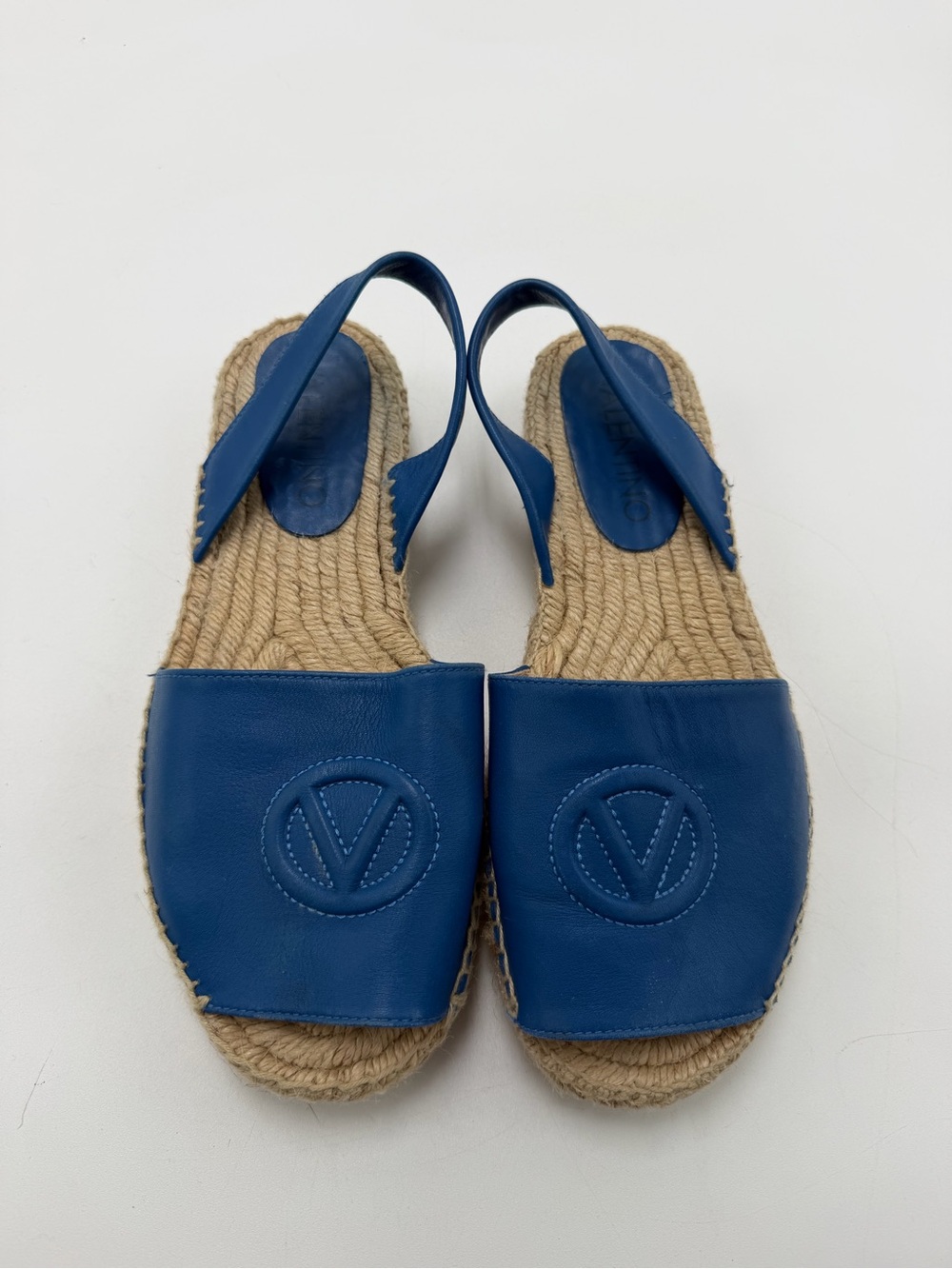 Valentino Garavani Clavesli Espadrille Sandal Blue Leather Size 8.5 Size 39